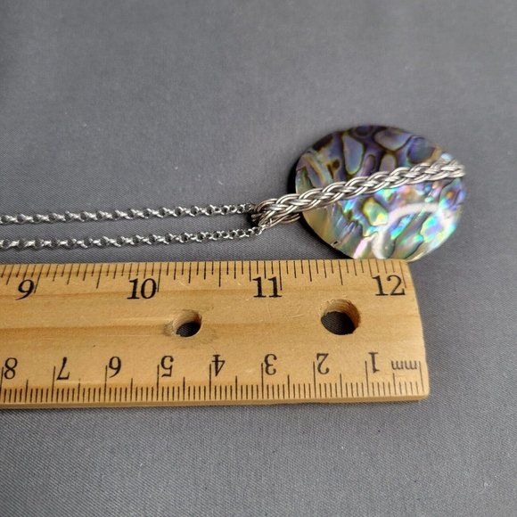 Womens Round Mother Of Pearl Pendant Silver Tone Round Link Chain Necklace 22 in - Picture 8 of 8